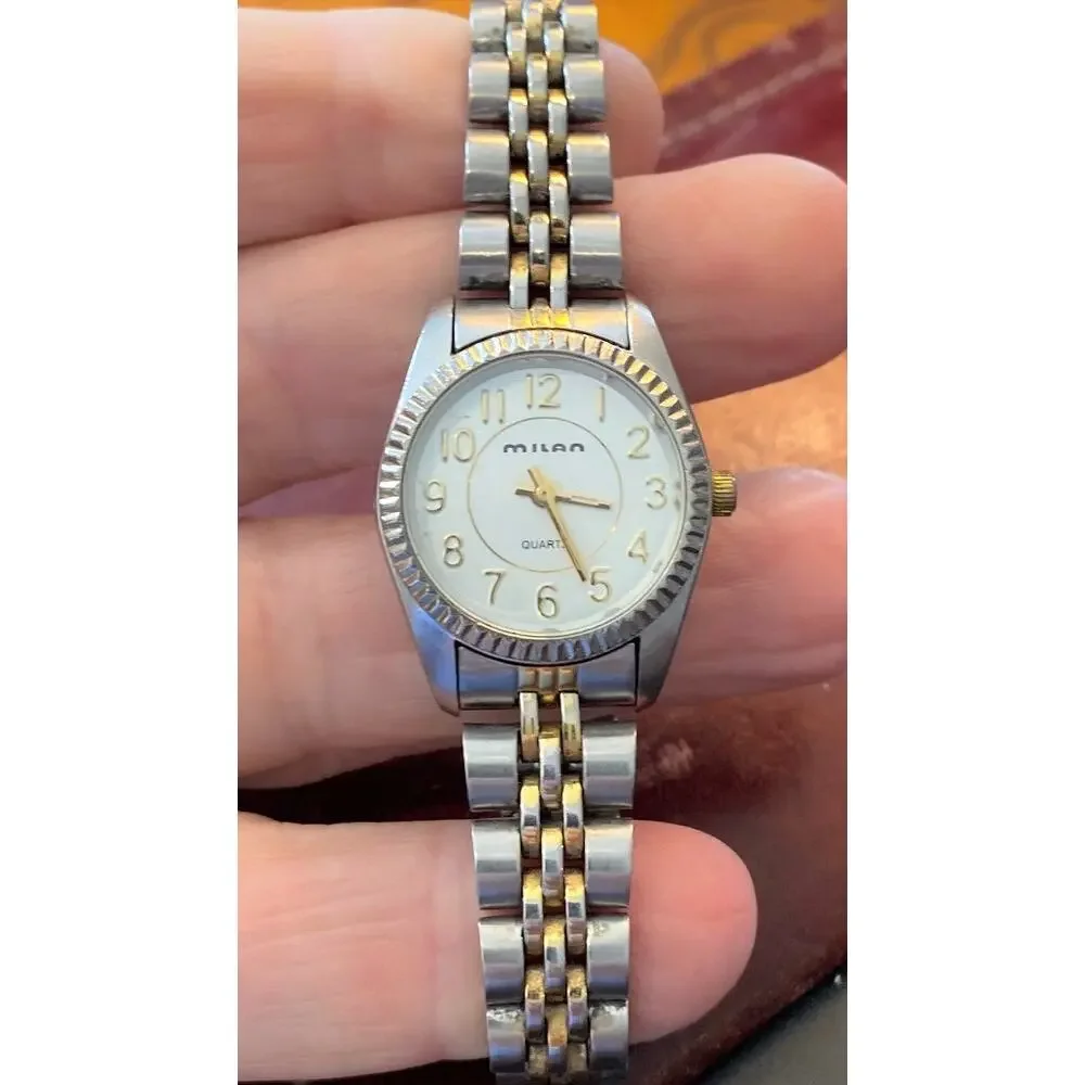 Women's Milan Watch, Silver Tone with Gold Tone Accents, Link Band